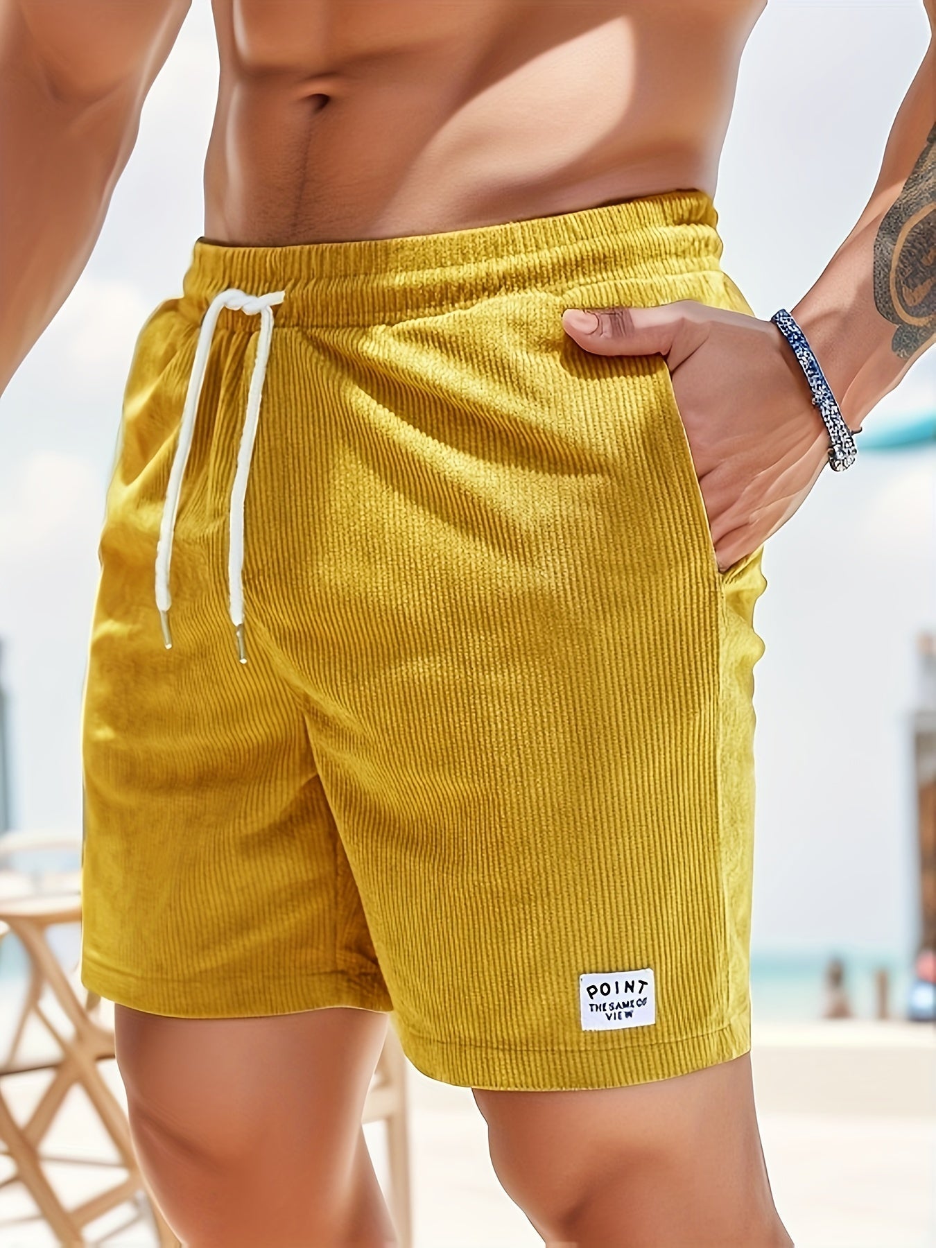 Cordshorts – Kordelzug – elastischer Bund – Sommer-Shorts – Herrenshorts-Erdg Gelb-S-Chaps Herrenmode