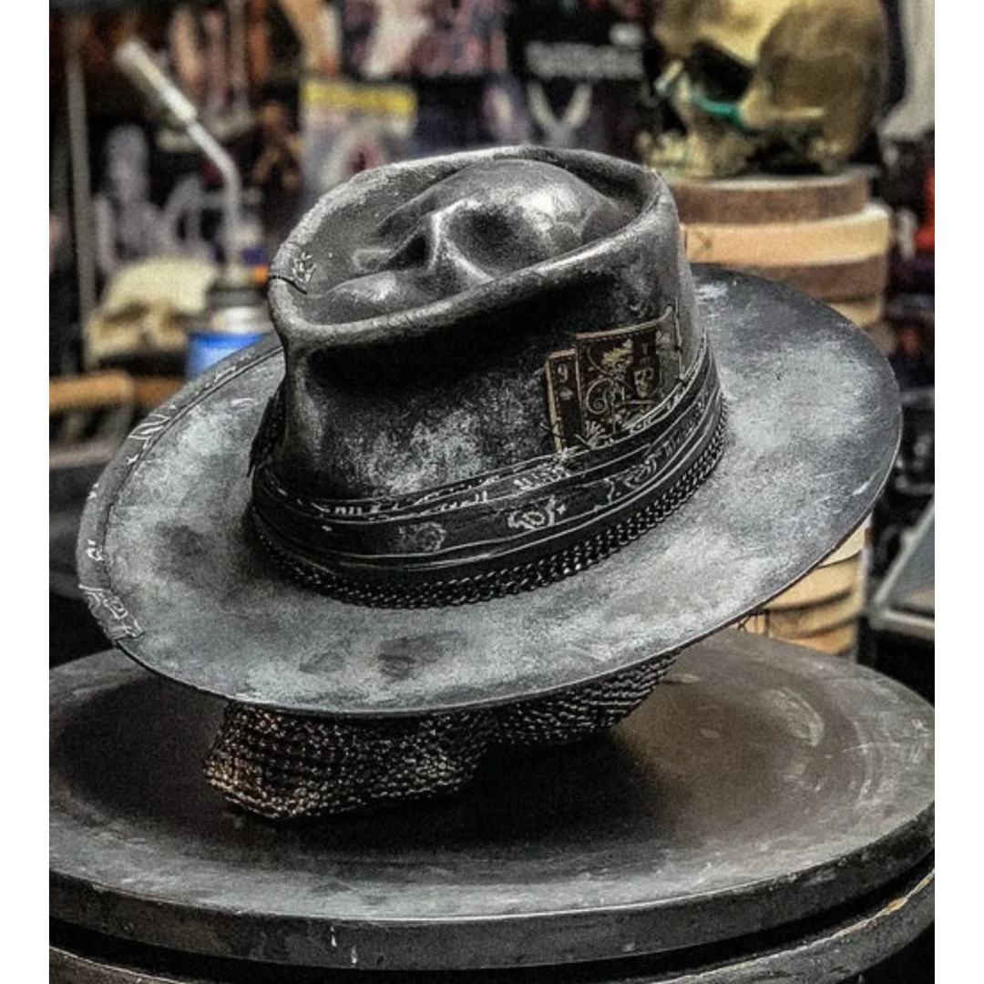 Cowboyhut - Schwarzer Totenkopf Fedora Hut mit breiter Krempe für Männer-Chaps Herrenmode