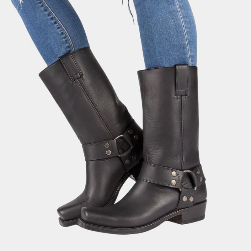 Cowboystiefel - Western - Mid Calf - Lederstiefel - Herrenstiefel-Schwarz-39-Chaps Herrenmode