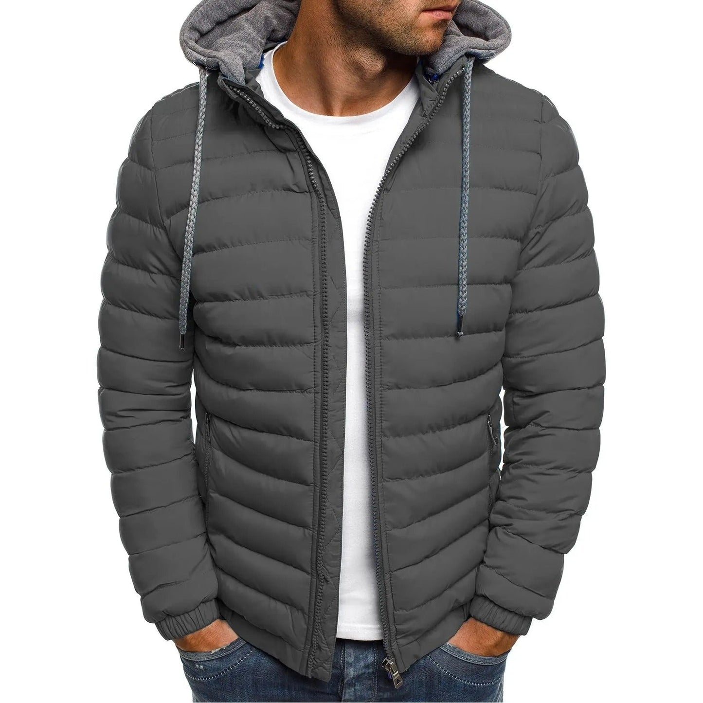 Daunenjacke | Kapuzenjacke | Leichtgewicht | Pufferjacke | Winterjacke für Herren-Grau-S-Chaps Herrenmode