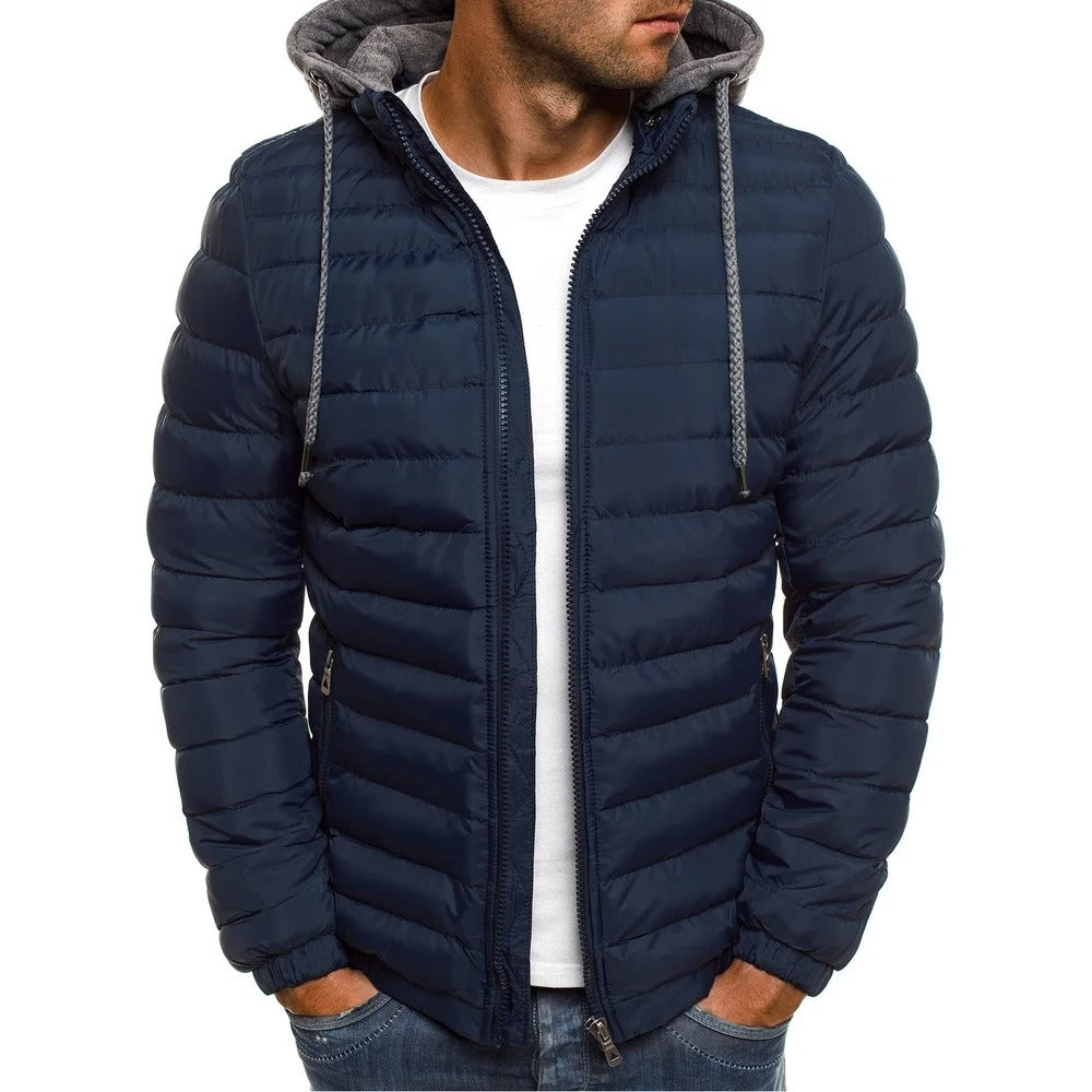 Daunenjacke | Kapuzenjacke | Leichtgewicht | Pufferjacke | Winterjacke für Herren-Marineblau-S-Chaps Herrenmode