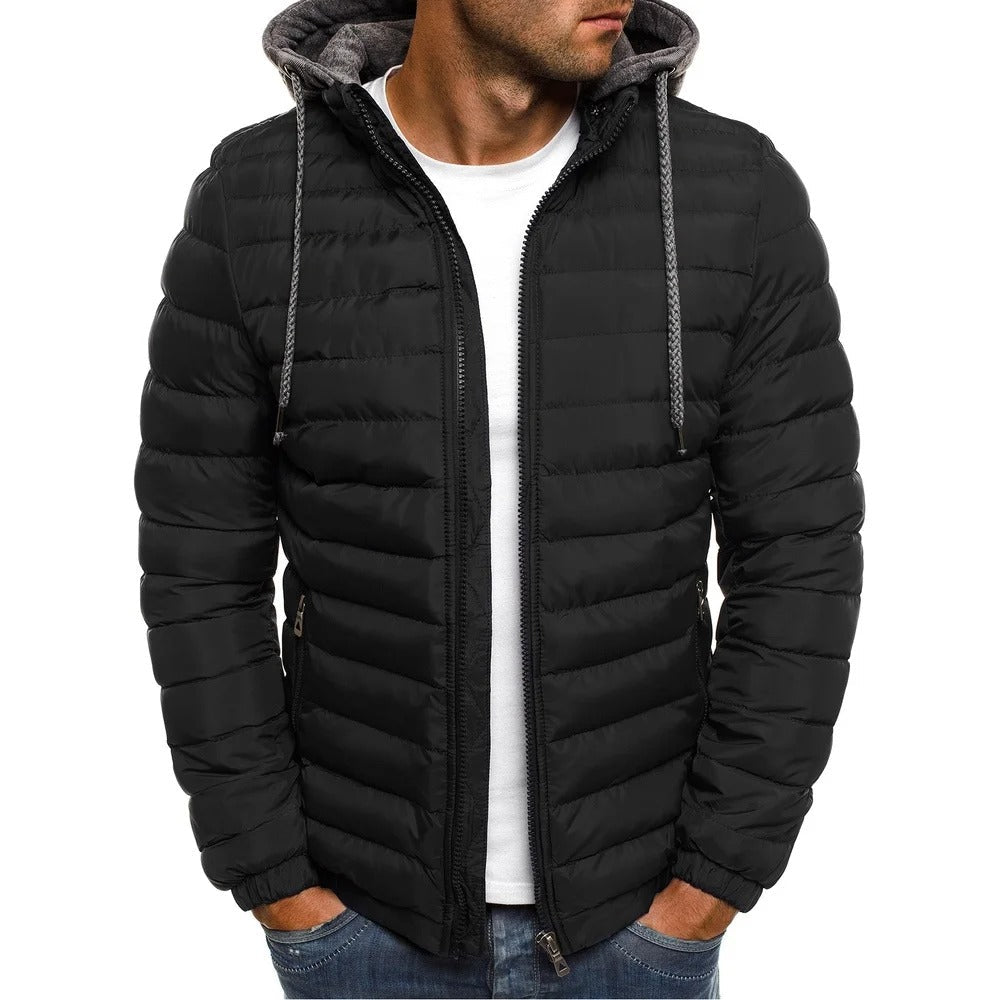 Daunenjacke | Kapuzenjacke | Leichtgewicht | Pufferjacke | Winterjacke für Herren-Schwarz-S-Chaps Herrenmode
