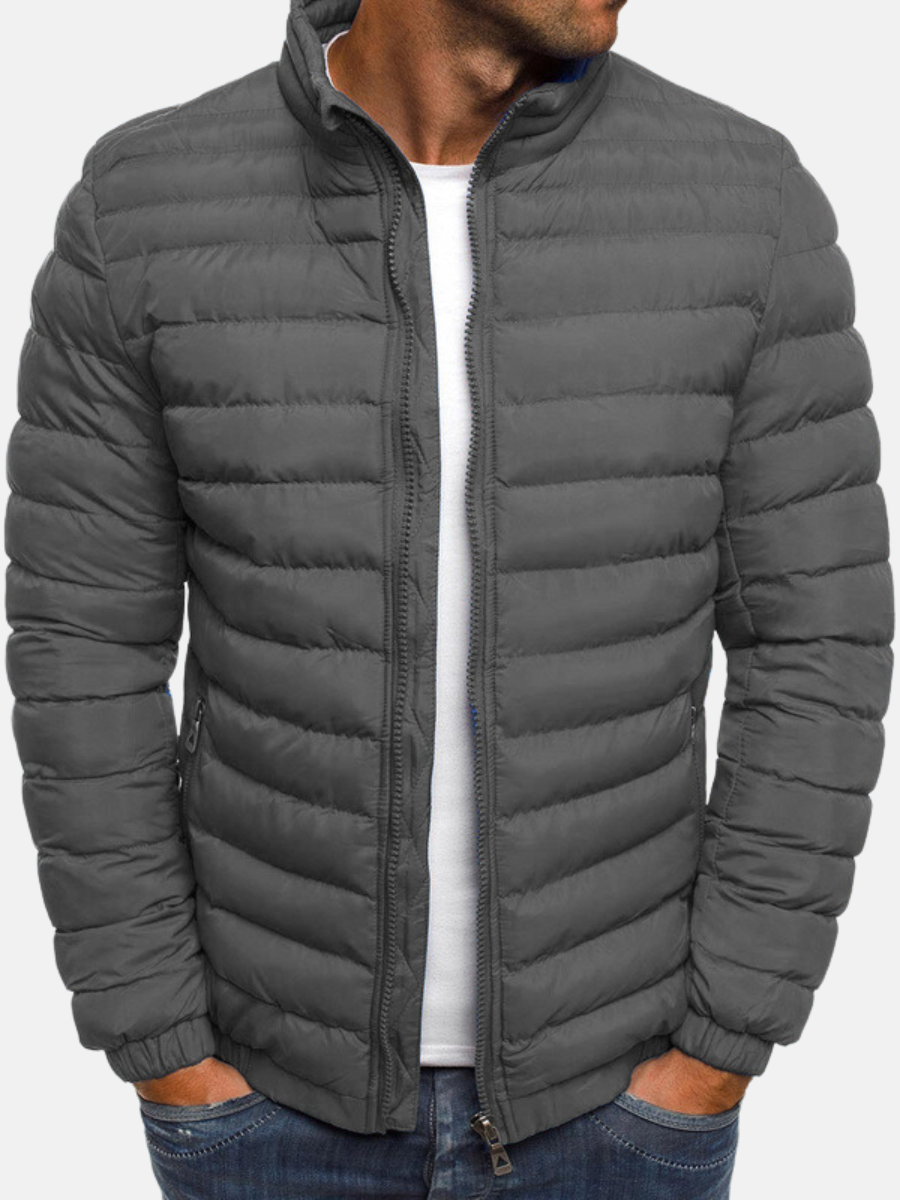Daunenjacke – Leichte, gesteppte Pufferjacke mit Reißverschluss für Herren-Grau-S-Chaps Herrenmode