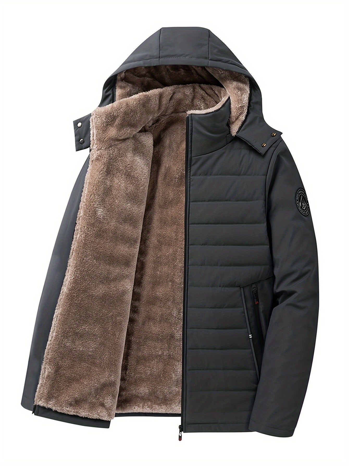 Daunenjacke für Herren – mit Fleece gefüttert – mit Kapuze – Winterjacke – Wintermäntel und -jacken für Herren-Grau-XS-Chaps Herrenmode