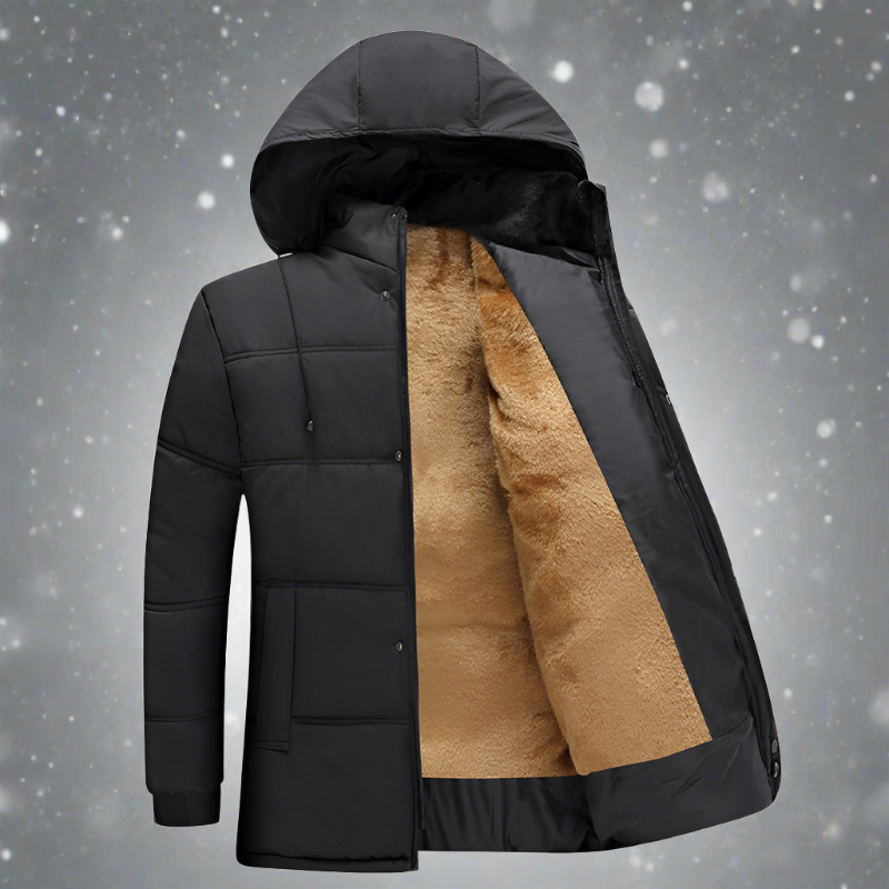 Daunenjacke – mit Fleece gefüttert – mit Kapuze – Wintermäntel und -jacken für Herren-Khaki-L-Chaps Herrenmode