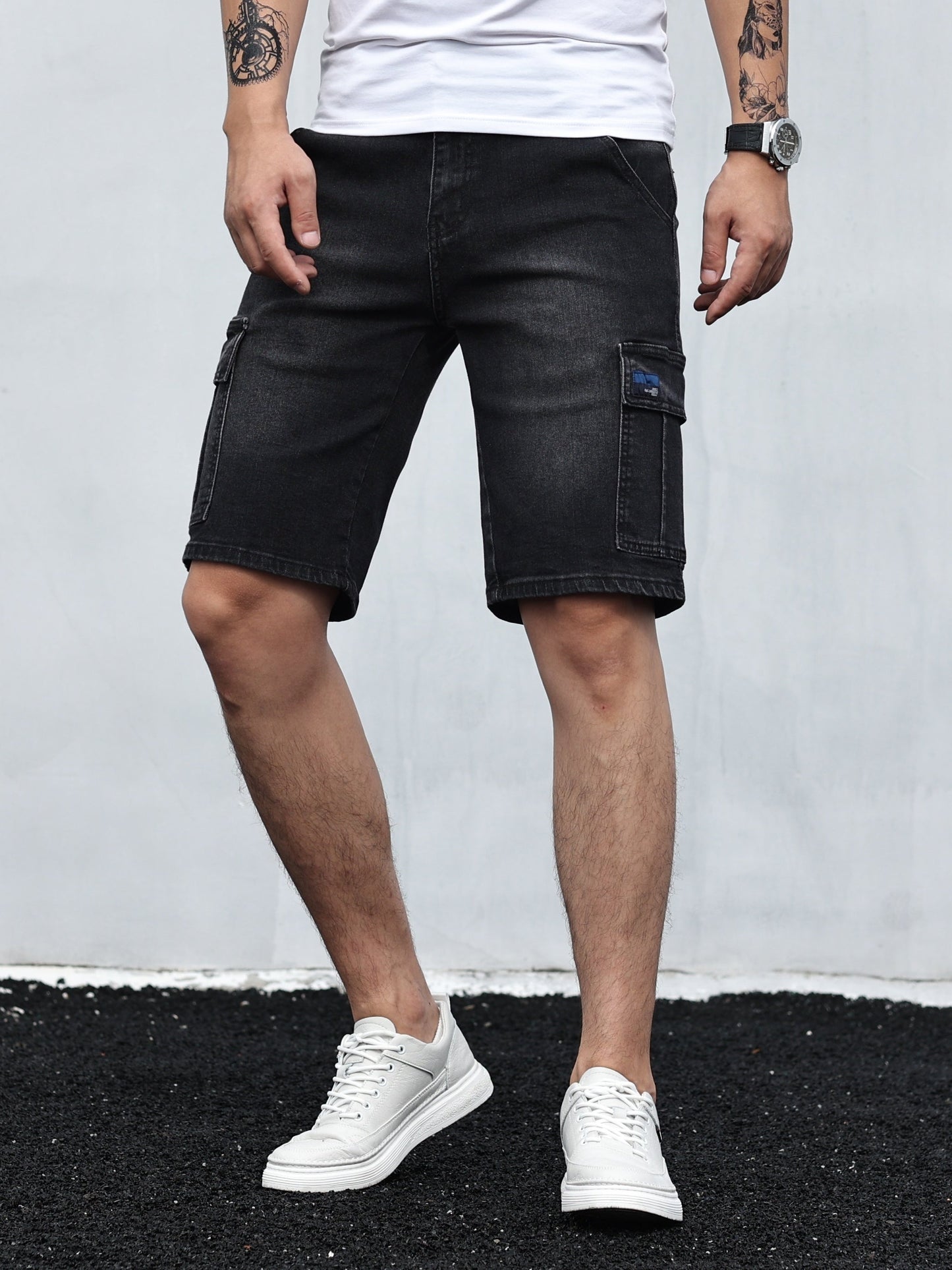 Denim Cargo Shorts | Casual | Stretch | Denim Shorts | Herren Shorts-Schwarz-S-Chaps Herrenmode