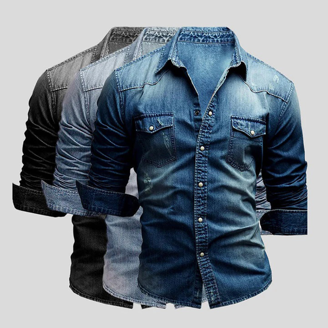 Denim Hemd - Herren Slim Fit Langarm Hemd mit Knopfleiste-Chaps Herrenmode