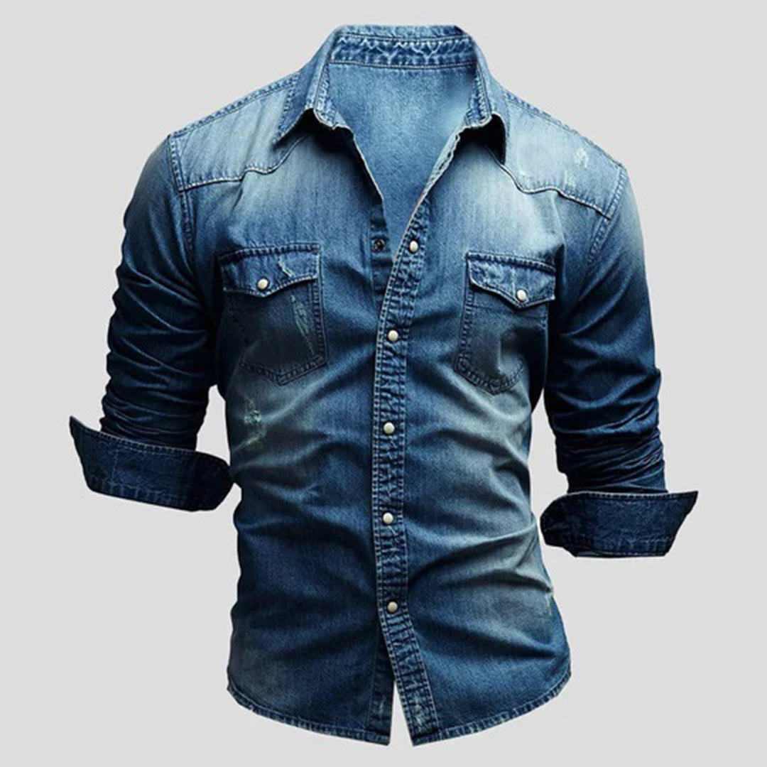 Denim Hemd - Herren Slim Fit Langarm Hemd mit Knopfleiste-Chaps Herrenmode
