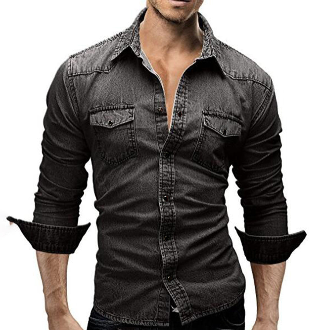 Denim Hemd - Herren Slim Fit Langarm Hemd mit Knopfleiste-Chaps Herrenmode