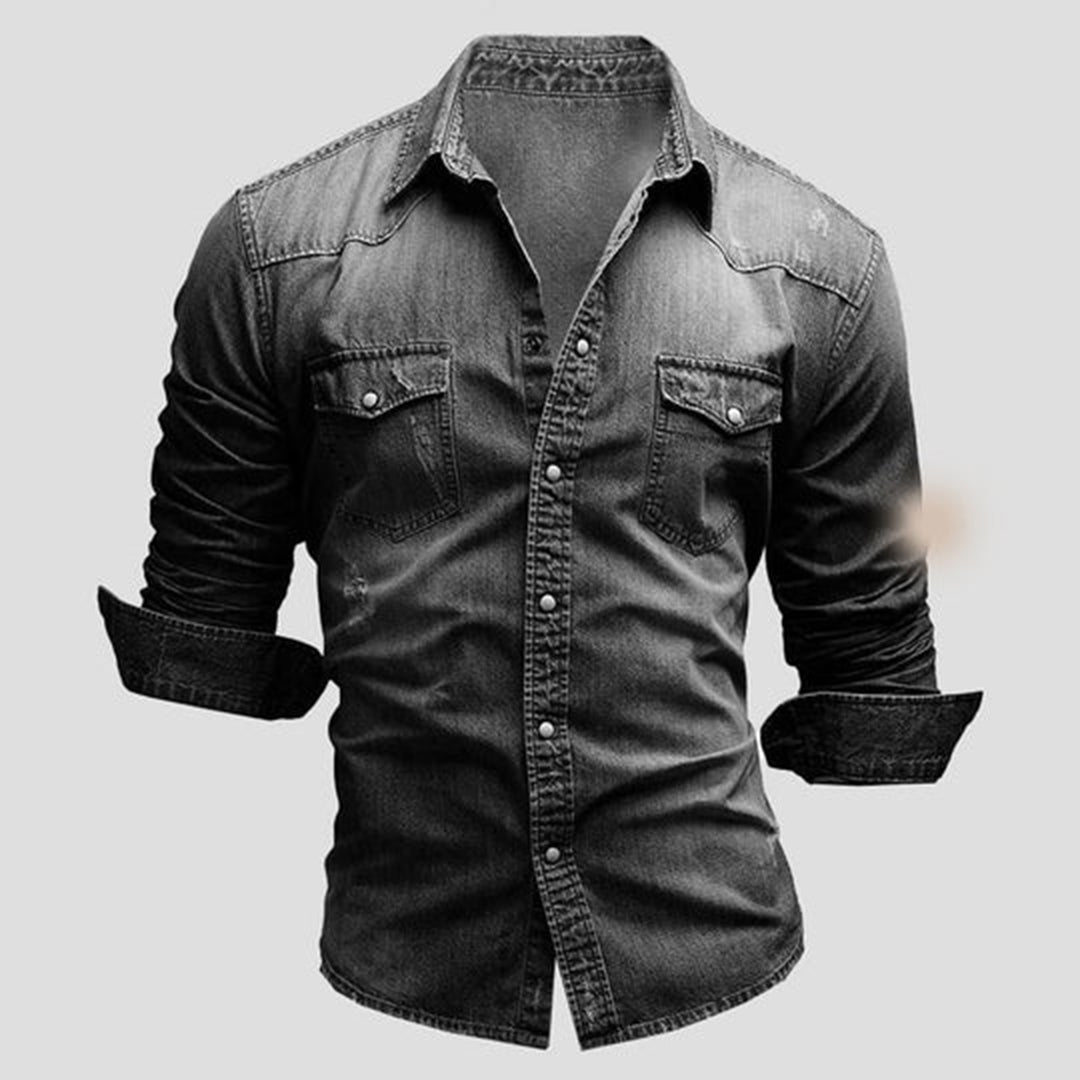 Denim Hemd - Herren Slim Fit Langarm Hemd mit Knopfleiste-Chaps Herrenmode