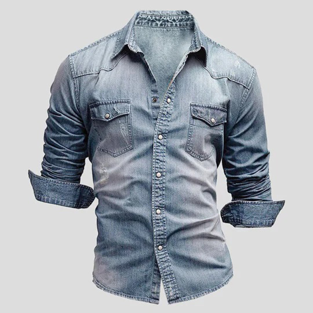 Denim Hemd - Herren Slim Fit Langarm Hemd mit Knopfleiste-Chaps Herrenmode