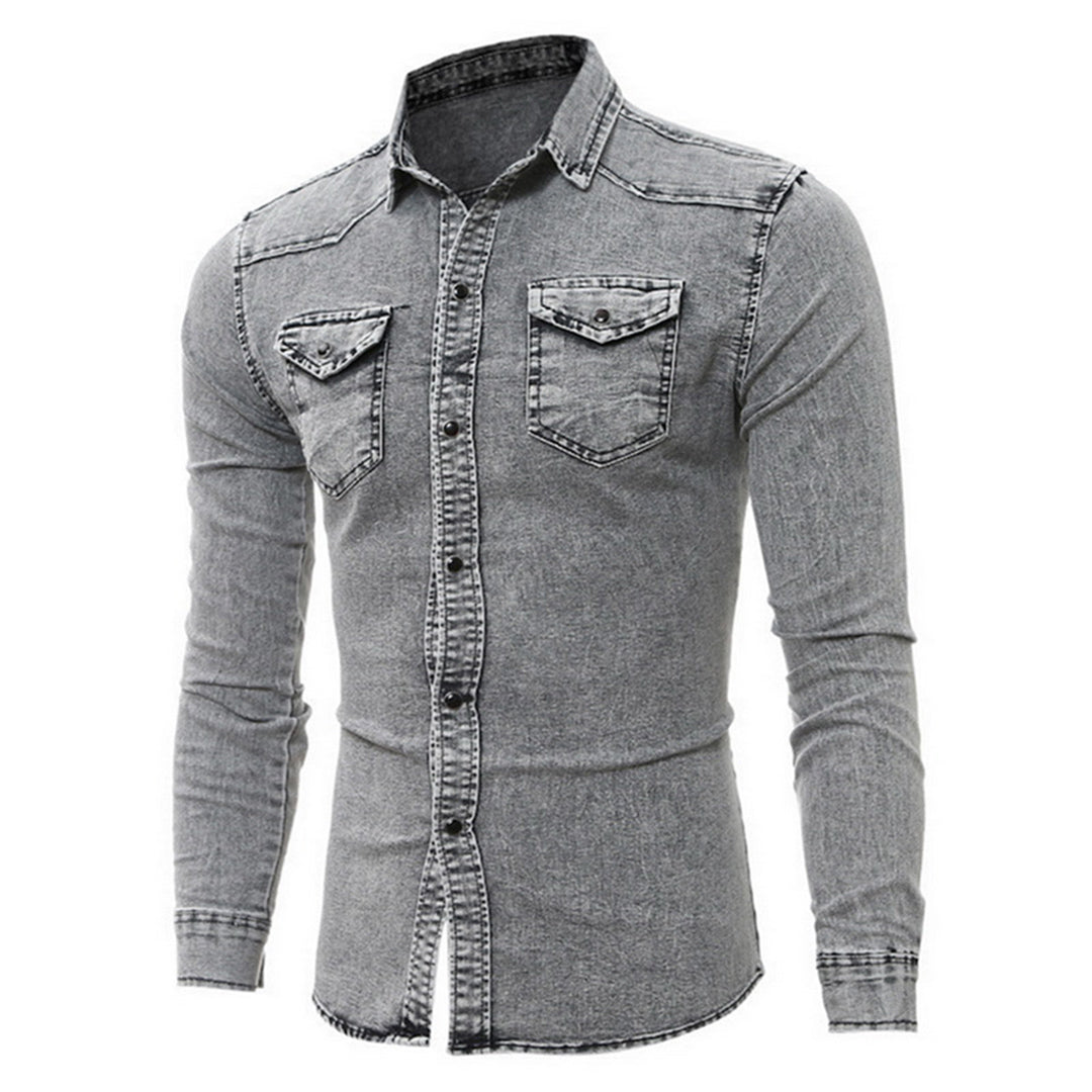 Denim Hemd - Herren Slim Fit Langarm Hemd mit Knopfleiste-Chaps Herrenmode