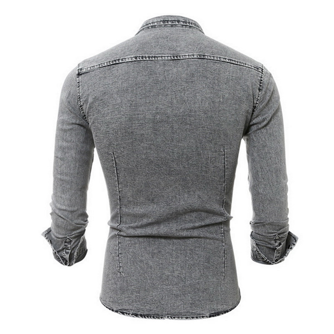 Denim Hemd - Herren Slim Fit Langarm Hemd mit Knopfleiste-Chaps Herrenmode