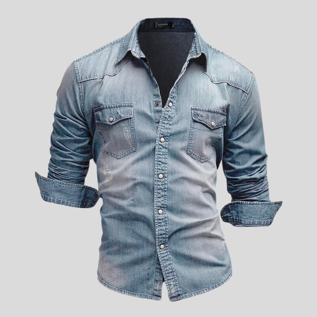 Denim Hemd - Langarm - Slim Fit - Button-Up Hemd - Herrenhemden-Blau-S-Chaps Herrenmode