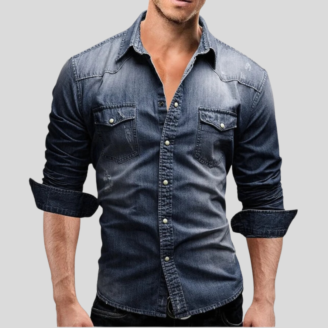 Denim Hemd - Langarm - Slim Fit - Button-Up Hemd - Herrenhemden-Chaps Herrenmode