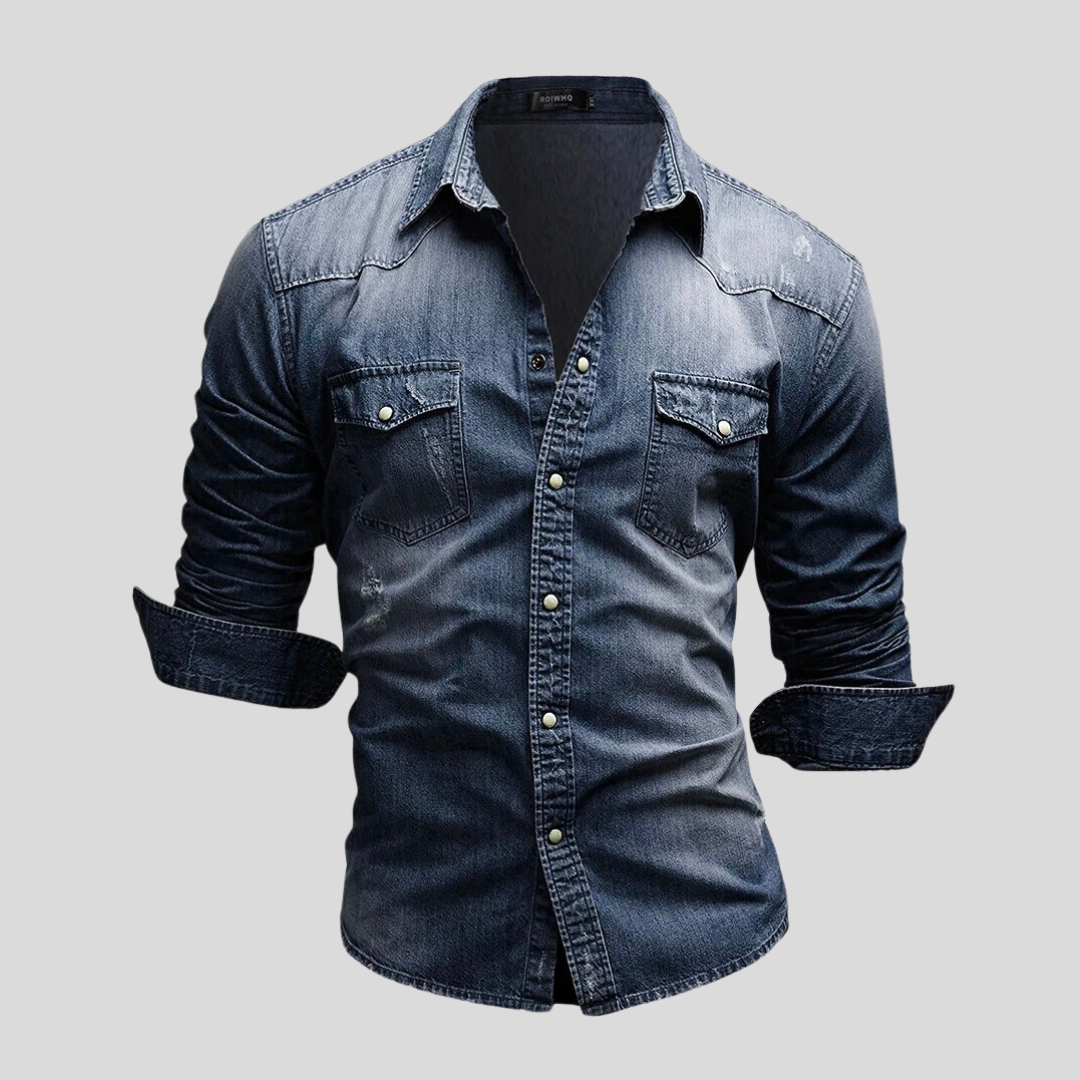 Denim Hemd - Langarm - Slim Fit - Button-Up Hemd - Herrenhemden-Hellgrau-S-Chaps Herrenmode