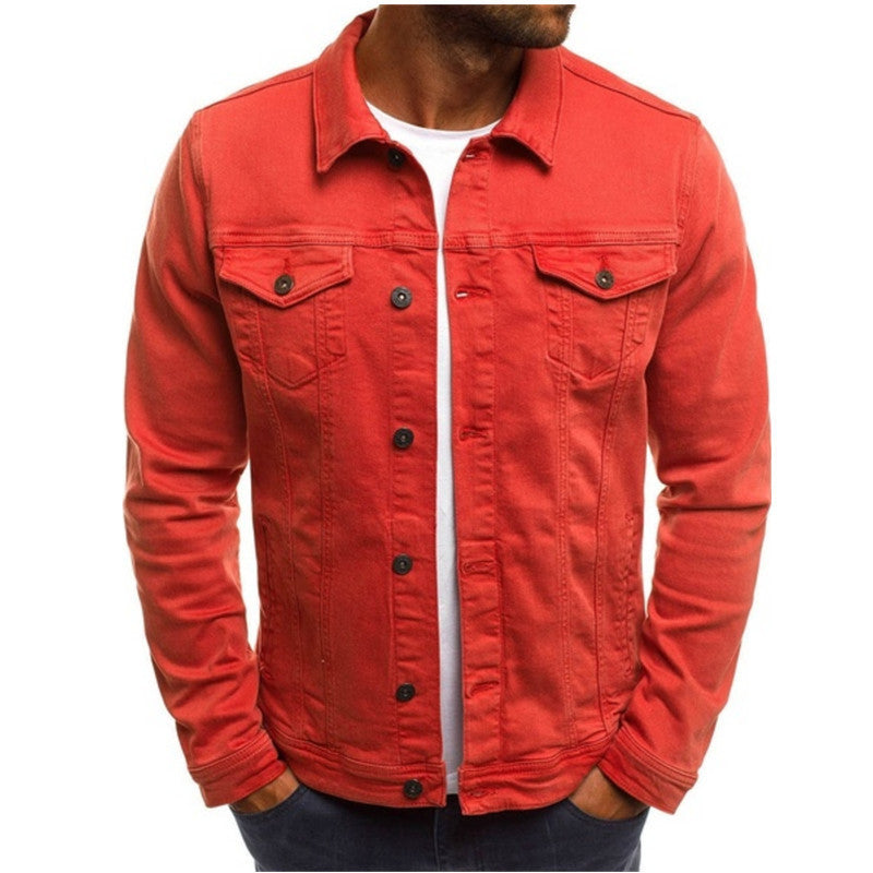 Denim Jacke - Slim Fit - Button-Up - Jeansjacke - Herrenjacke-Rot-S-Chaps Herrenmode