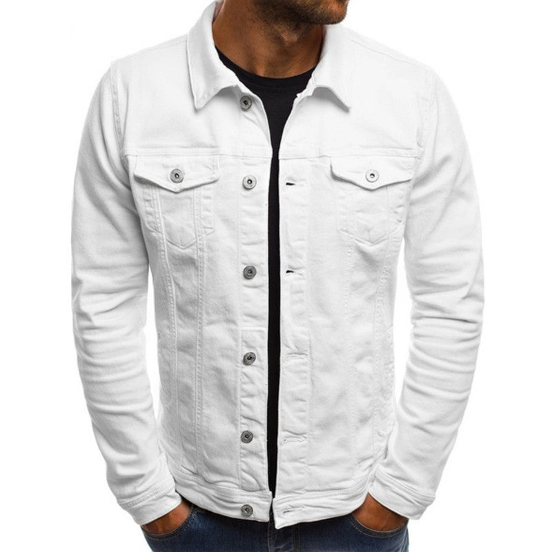 Denim Jacke - Slim Fit - Button-Up - Jeansjacke - Herrenjacke-Weiß-S-Chaps Herrenmode