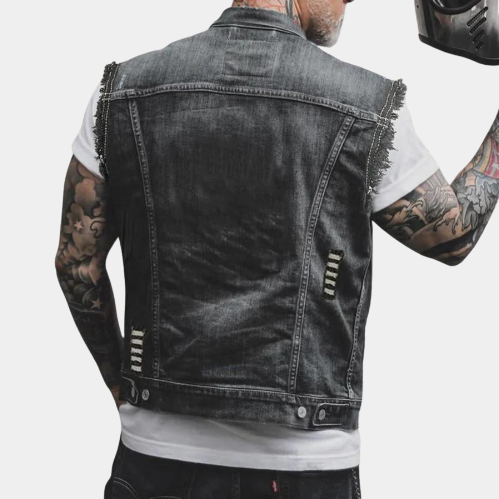 Denim Weste - Herrenweste aus schwarzem, geripptem Denim ohne Ärmel-Chaps Herrenmode