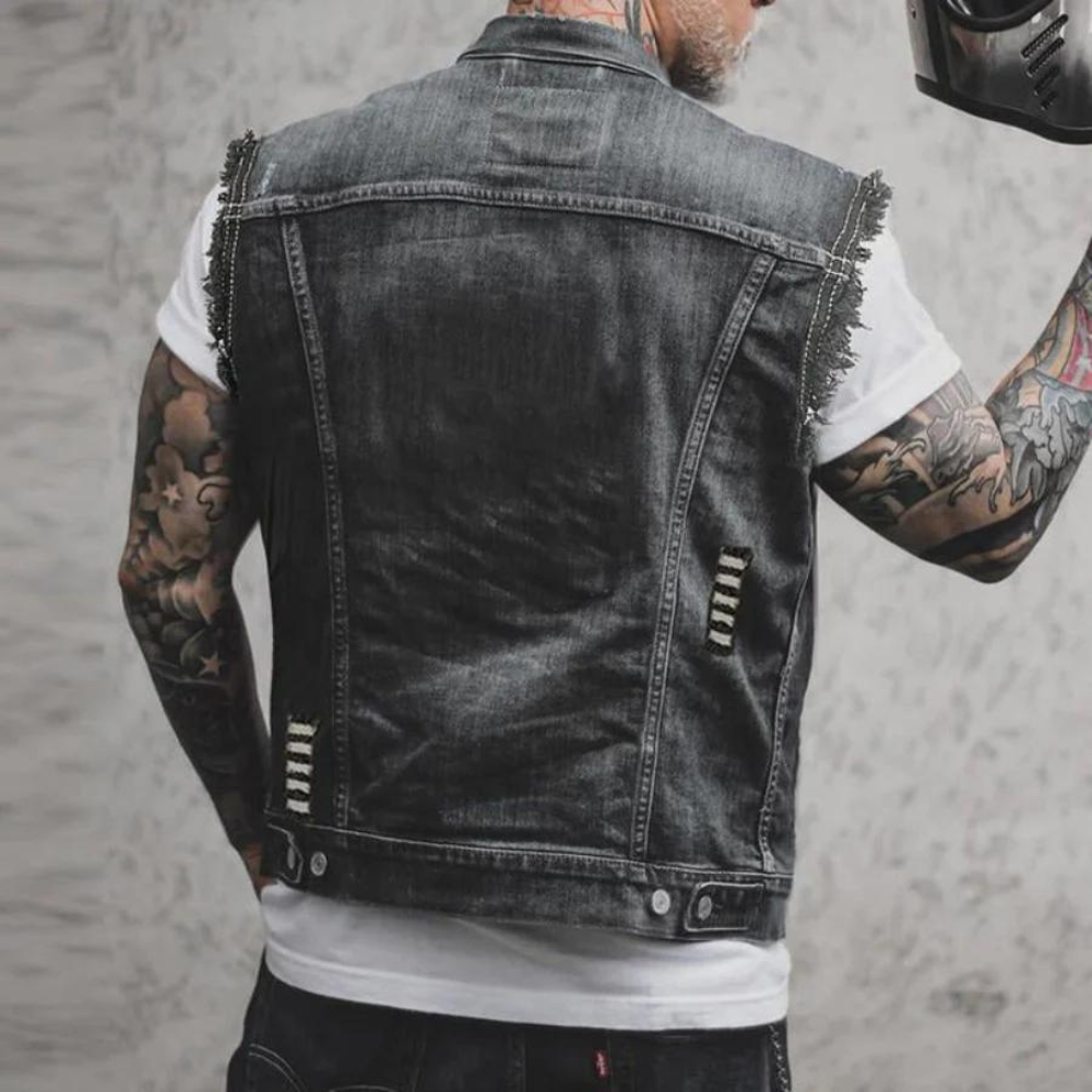 Denim Weste - Herrenweste aus schwarzem, geripptem Denim ohne Ärmel-Chaps Herrenmode