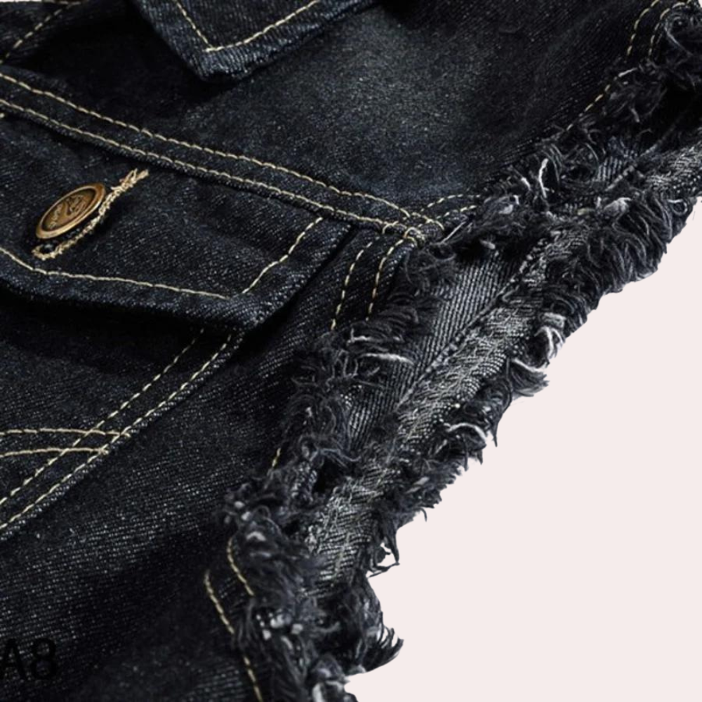 Denim Weste - Herrenweste aus schwarzem, geripptem Denim ohne Ärmel-Chaps Herrenmode