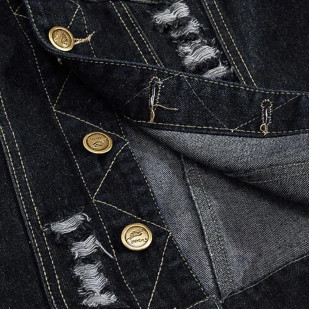 Denim Weste - Herrenweste aus schwarzem, geripptem Denim ohne Ärmel-Chaps Herrenmode