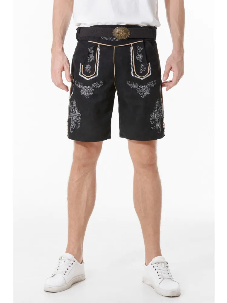Deutsche Ledershorts – Traditionell – Bayerische Tracht – Lederhosen Oktoberfest – Deutsches Oktoberfest-Outfit für Männer-Schwarz-M-Chaps Herrenmode