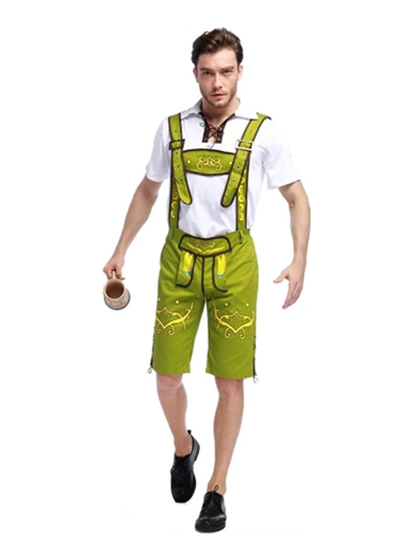 Deutsche Oktoberfest-Leder-Shorts | Hosenträger | Shorts | Leder-Shorts-Outfit | Deutsches Oktoberfest-Outfit für Männer-Grün-M-Chaps Herrenmode