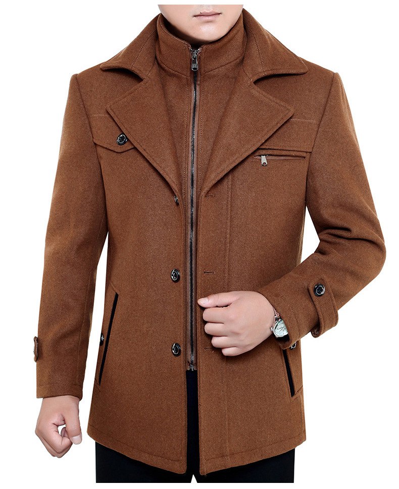 Einreihiger Woll-Trenchcoat für Herren mit Reißverschluss – Wollmantel – Winterjacken für Herren-Chaps Herrenmode