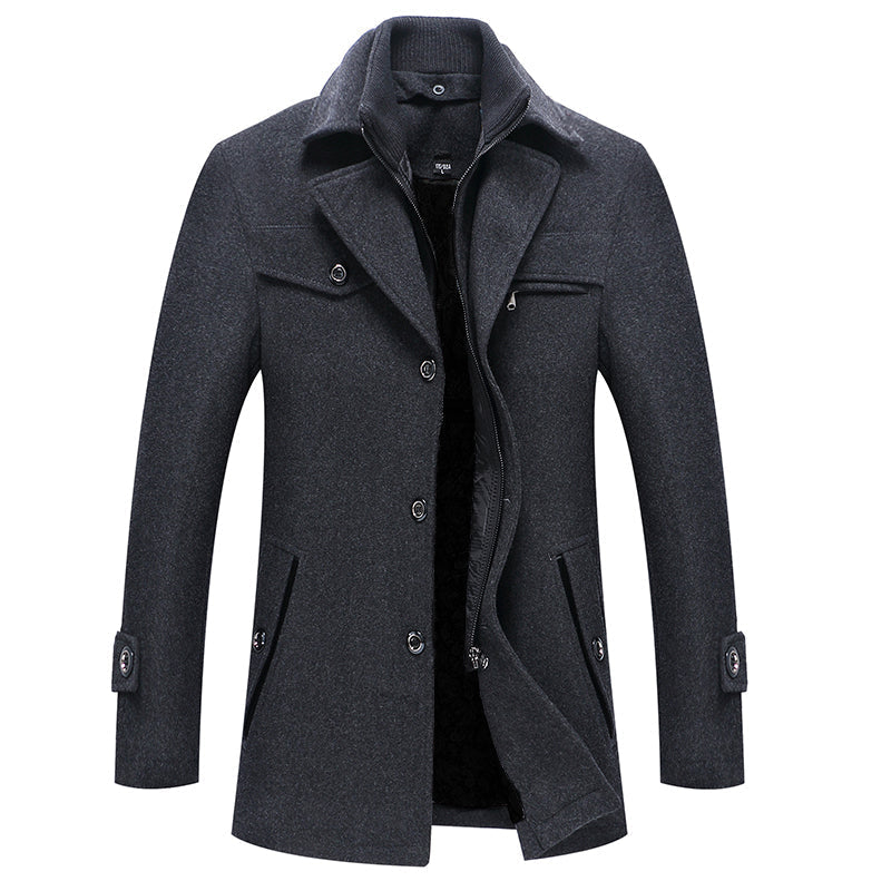 Einreihiger Woll-Trenchcoat für Herren mit Reißverschluss – Wollmantel – Winterjacken für Herren-Chaps Herrenmode