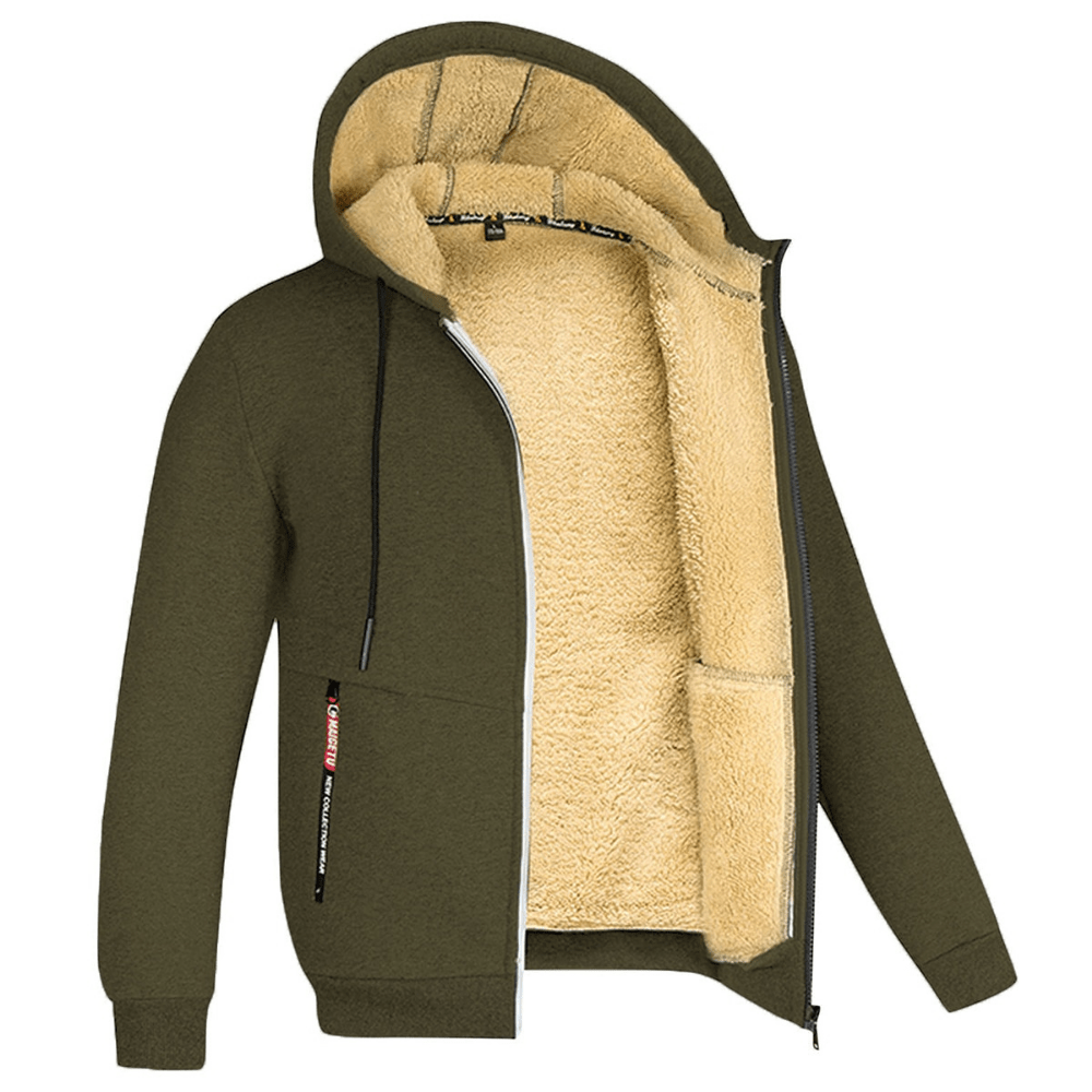 Fellgefütterter Hoodie – Warm – Mit Reißverschluss – Winter-Hoodie – Herren-Hoodie-Jacke-Armeegrün-S-Chaps Herrenmode