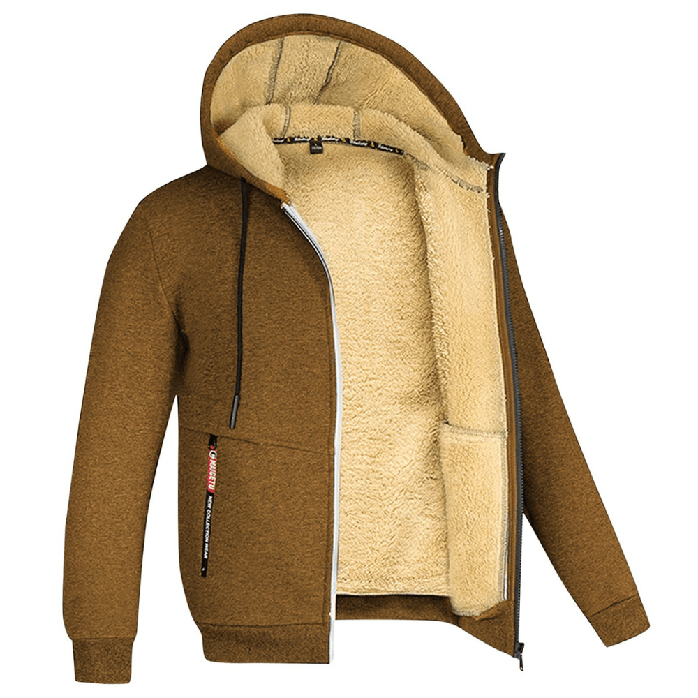 Fellgefütterter Hoodie – Warm – Mit Reißverschluss – Winter-Hoodie – Herren-Hoodie-Jacke-Braun-S-Chaps Herrenmode