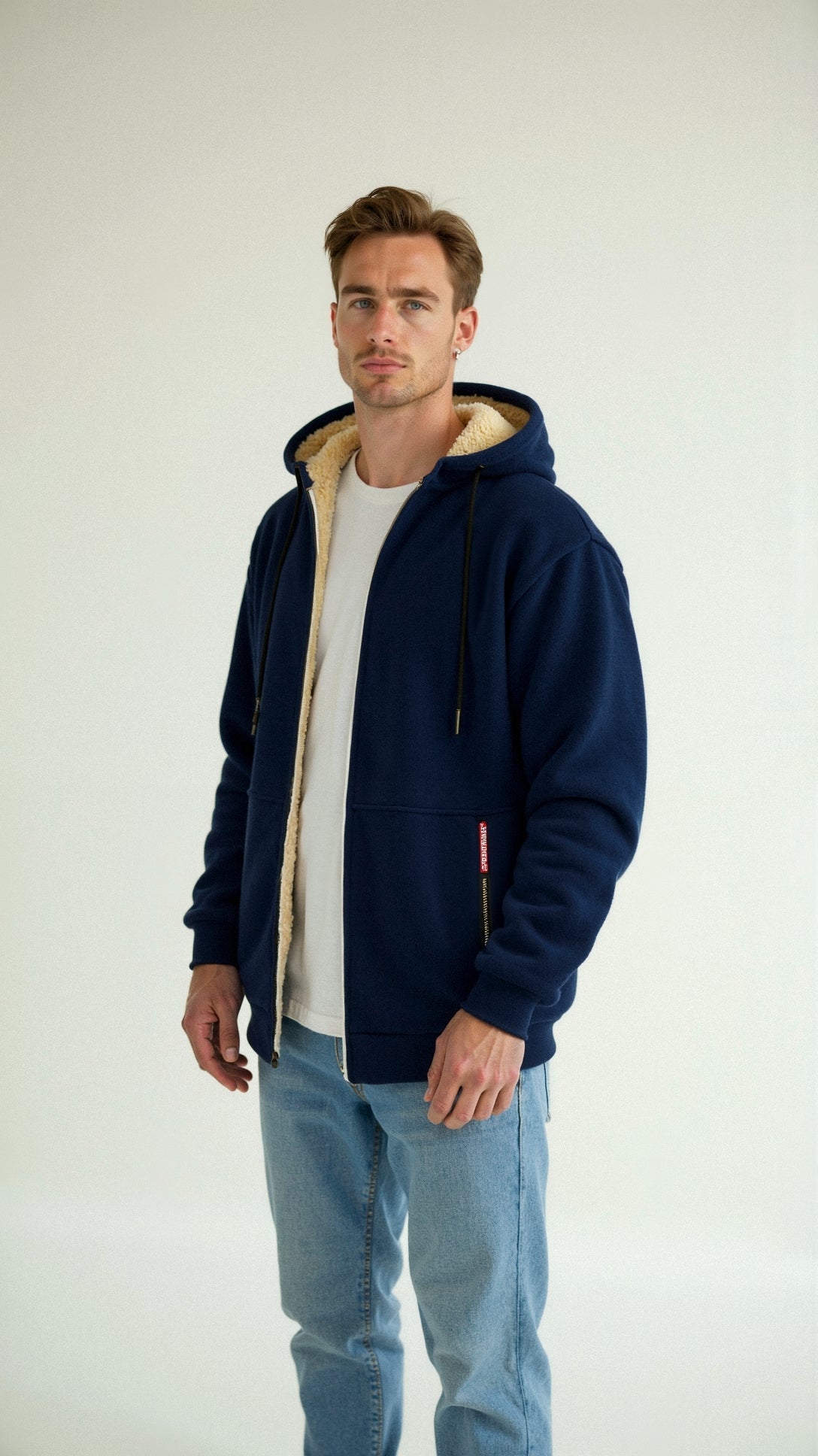 Fellgefütterter Hoodie – Warm – Mit Reißverschluss – Winter-Hoodie – Herren-Hoodie-Jacke-Chaps Herrenmode