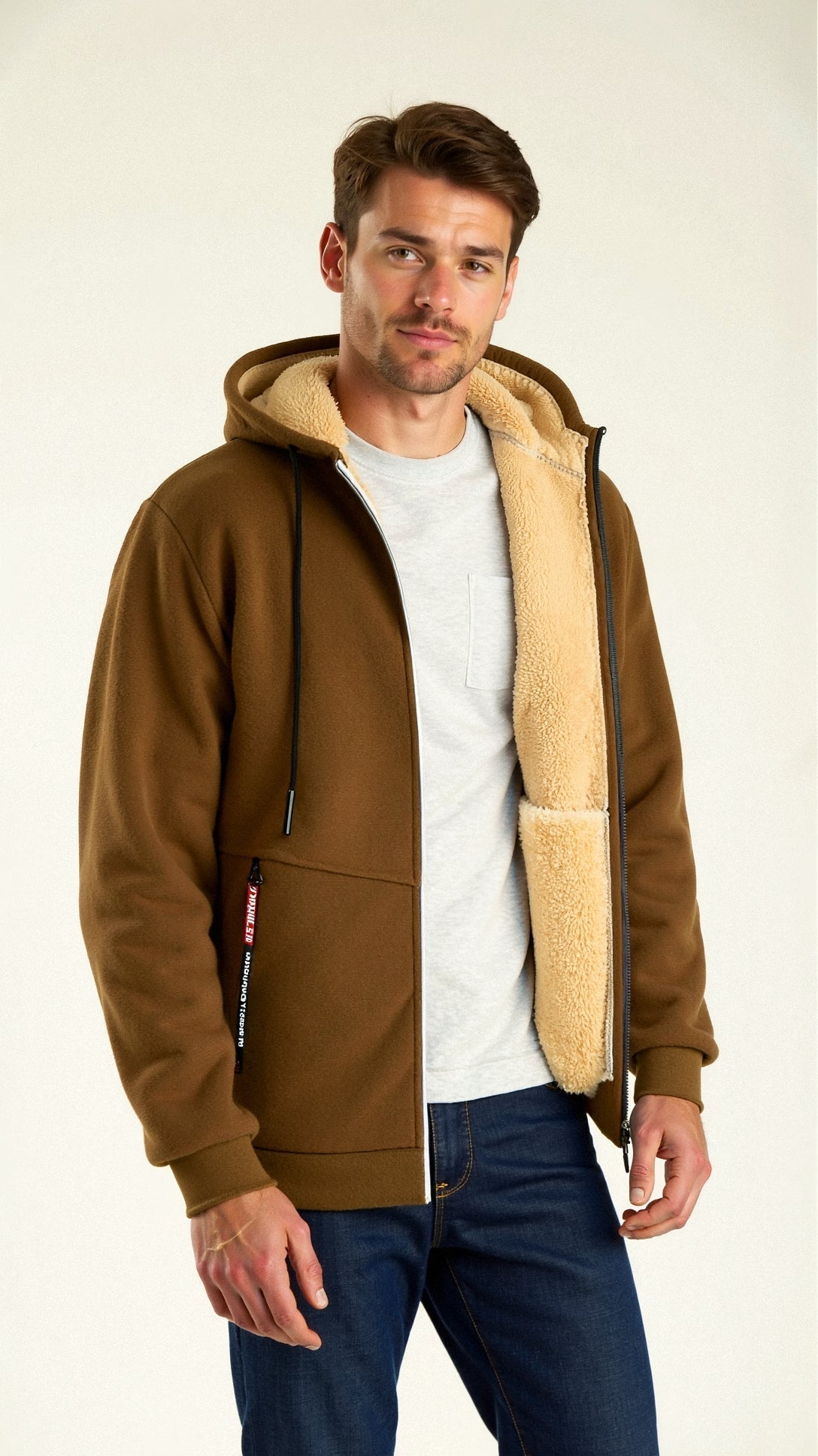 Fellgefütterter Hoodie – Warm – Mit Reißverschluss – Winter-Hoodie – Herren-Hoodie-Jacke-Chaps Herrenmode