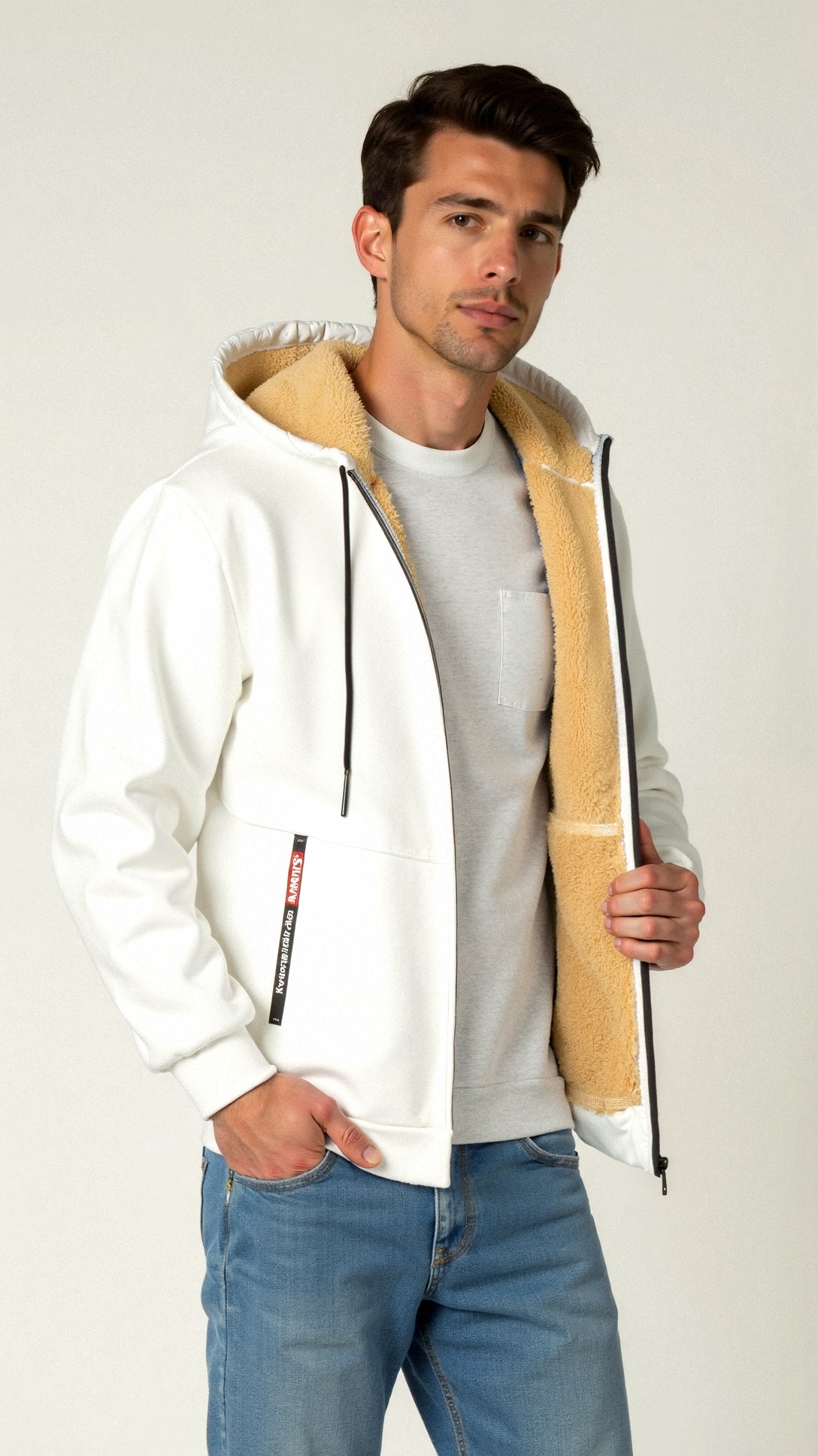 Fellgefütterter Hoodie – Warm – Mit Reißverschluss – Winter-Hoodie – Herren-Hoodie-Jacke-Chaps Herrenmode
