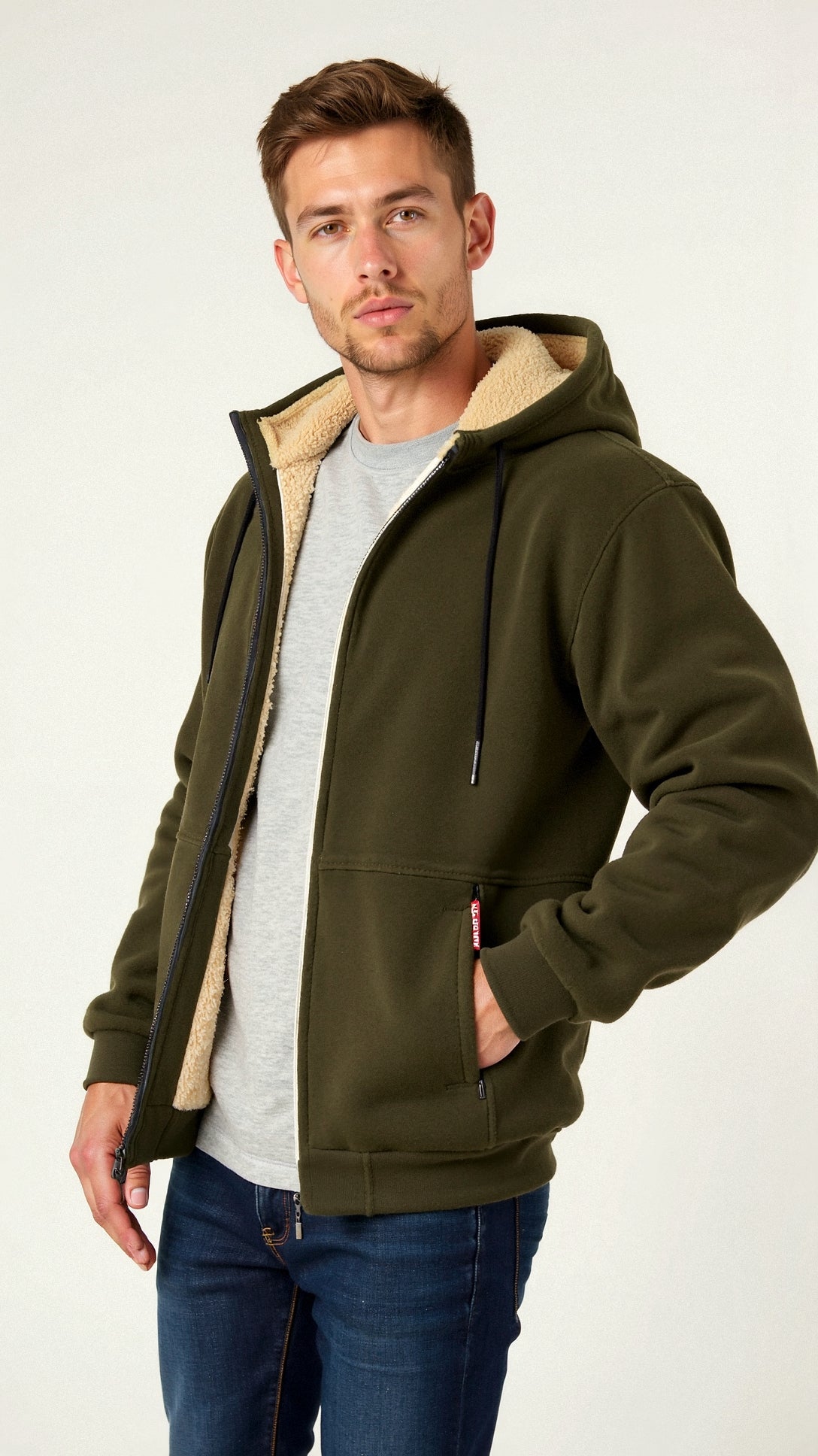 Fellgefütterter Hoodie – Warm – Mit Reißverschluss – Winter-Hoodie – Herren-Hoodie-Jacke-Chaps Herrenmode