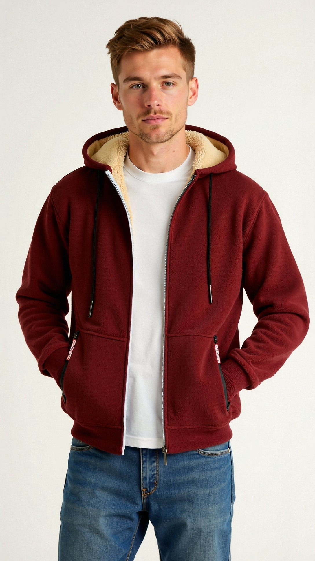 Fellgefütterter Hoodie – Warm – Mit Reißverschluss – Winter-Hoodie – Herren-Hoodie-Jacke-Chaps Herrenmode