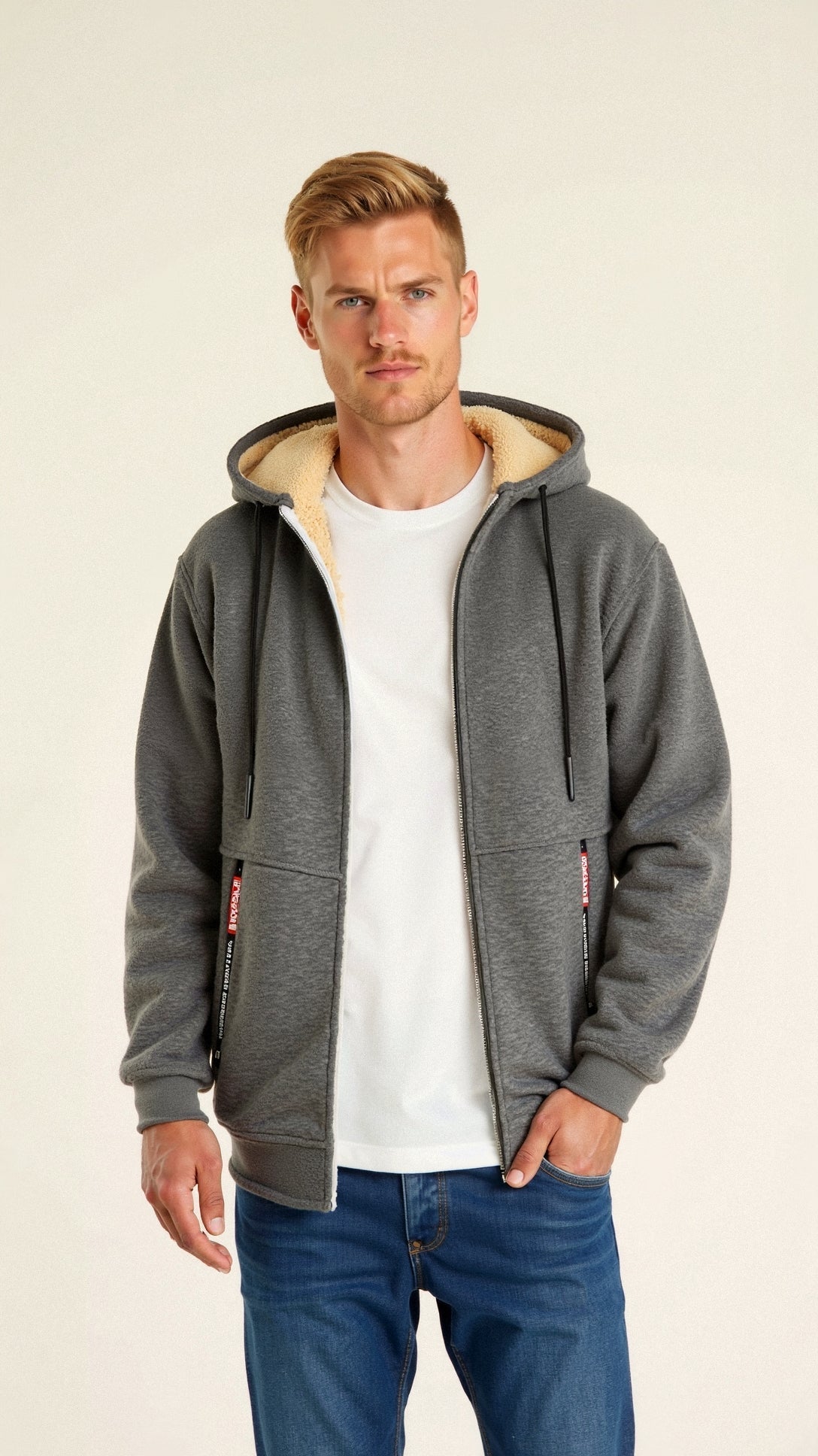 Fellgefütterter Hoodie – Warm – Mit Reißverschluss – Winter-Hoodie – Herren-Hoodie-Jacke-Chaps Herrenmode