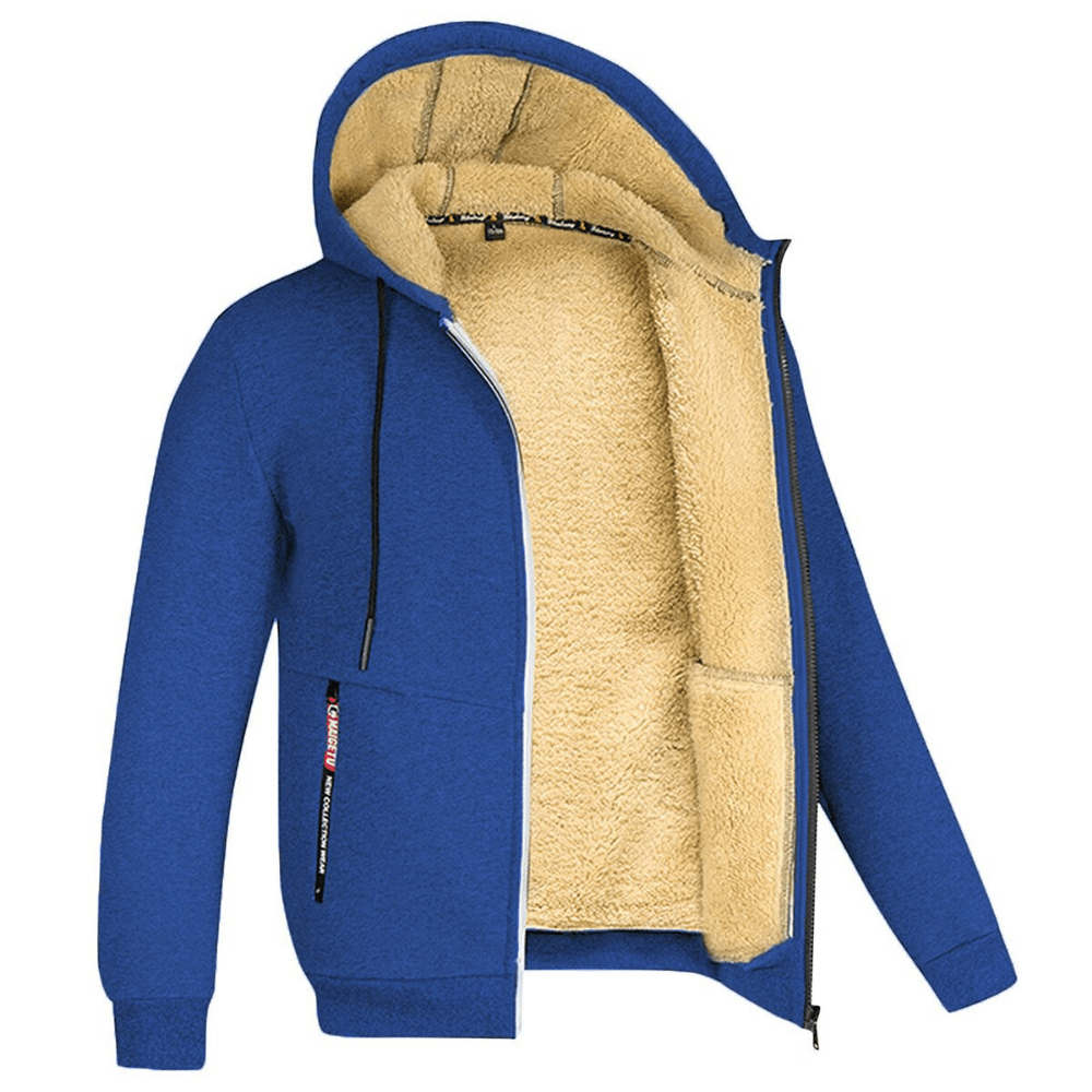 Fellgefütterter Hoodie – Warm – Mit Reißverschluss – Winter-Hoodie – Herren-Hoodie-Jacke-Dunkelblau-S-Chaps Herrenmode