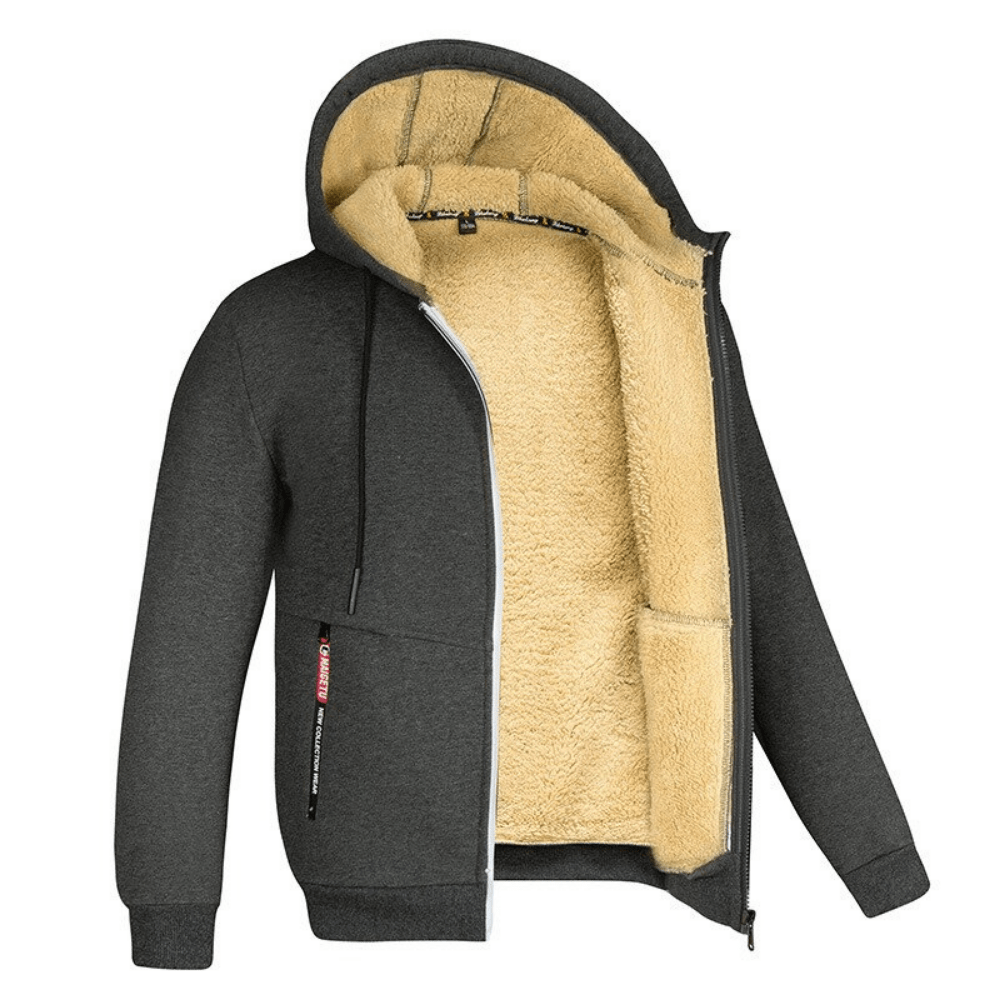 Fellgefütterter Hoodie – Warm – Mit Reißverschluss – Winter-Hoodie – Herren-Hoodie-Jacke-Dunkelgrau-S-Chaps Herrenmode