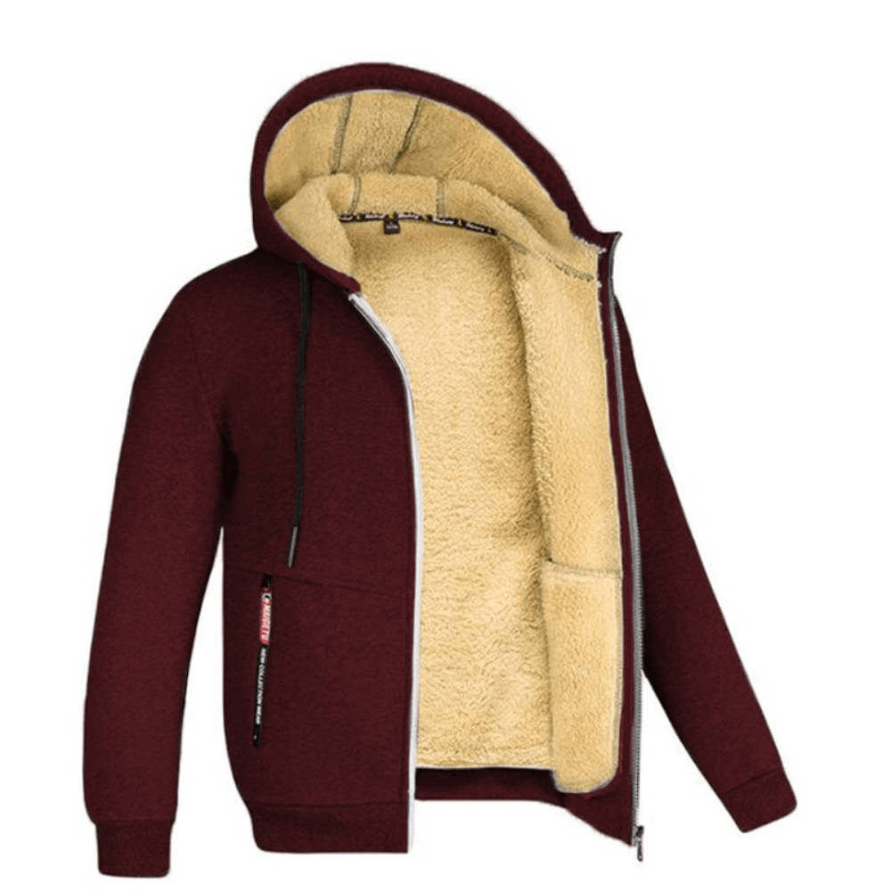Fellgefütterter Hoodie – Warm – Mit Reißverschluss – Winter-Hoodie – Herren-Hoodie-Jacke-Dunkelrot-S-Chaps Herrenmode