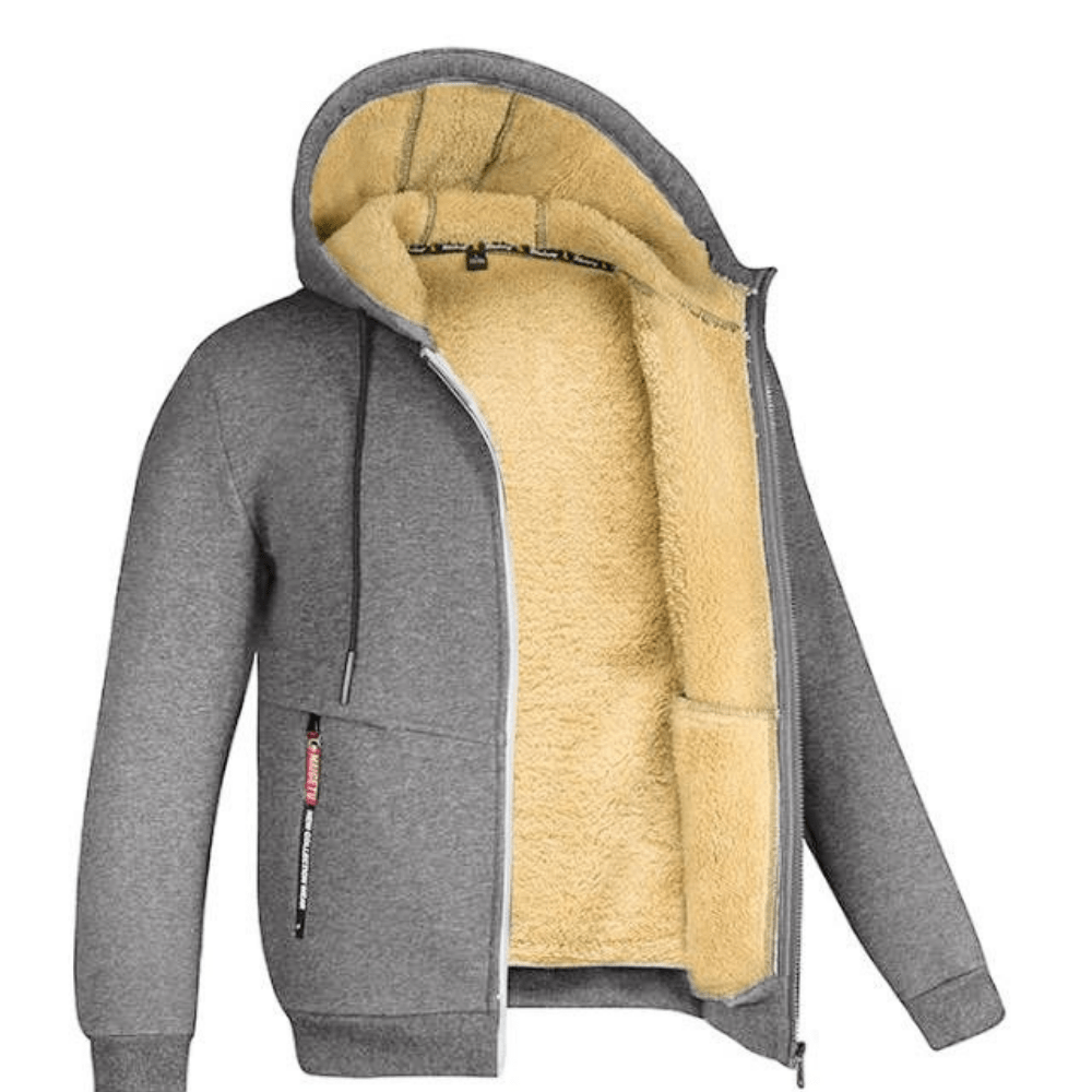 Fellgefütterter Hoodie – Warm – Mit Reißverschluss – Winter-Hoodie – Herren-Hoodie-Jacke-Grau-S-Chaps Herrenmode