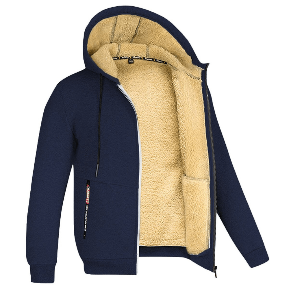 Fellgefütterter Hoodie – Warm – Mit Reißverschluss – Winter-Hoodie – Herren-Hoodie-Jacke-Marineblau-S-Chaps Herrenmode