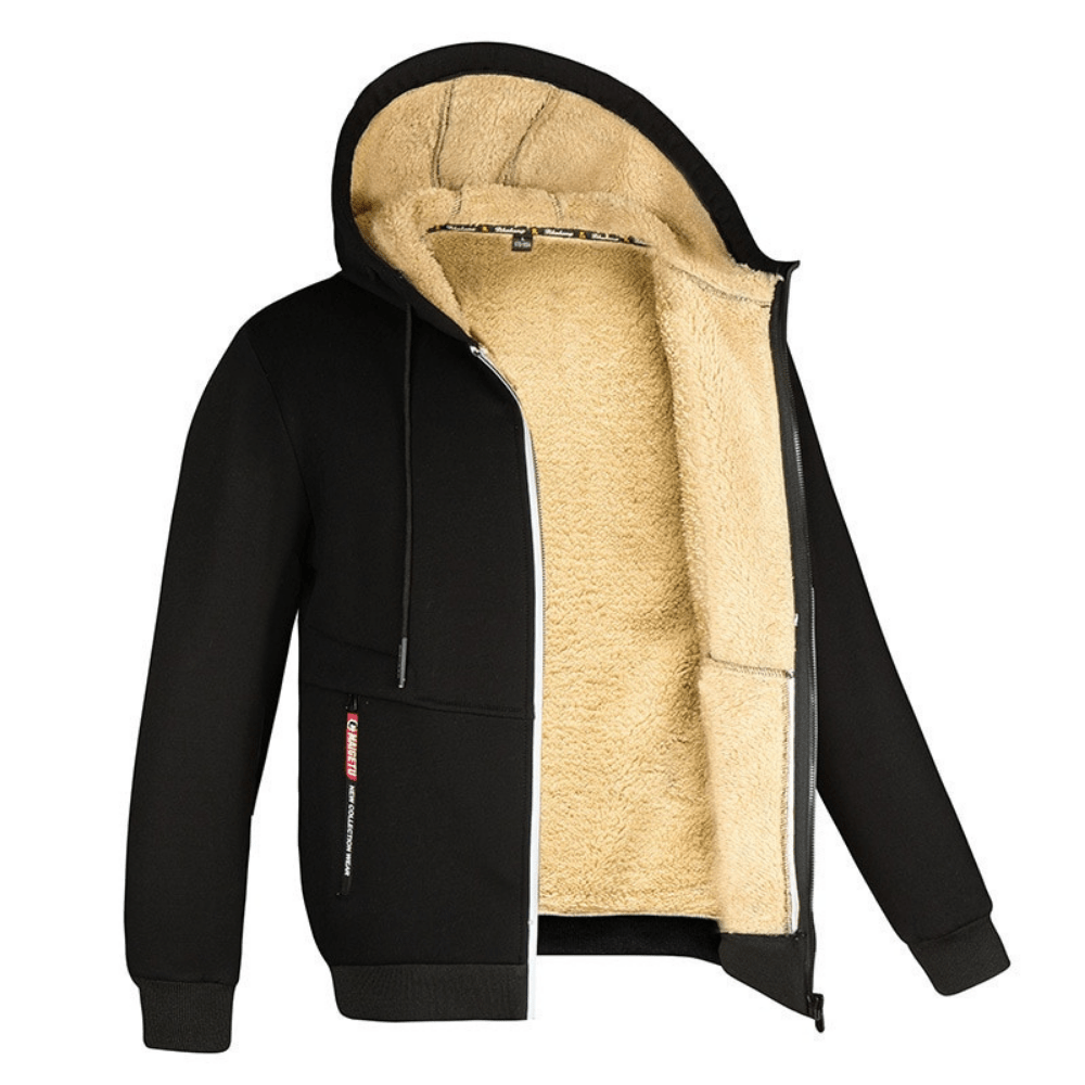 Fellgefütterter Hoodie – Warm – Mit Reißverschluss – Winter-Hoodie – Herren-Hoodie-Jacke-Schwarz-S-Chaps Herrenmode