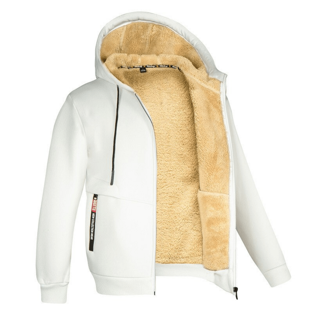 Fellgefütterter Hoodie – Warm – Mit Reißverschluss – Winter-Hoodie – Herren-Hoodie-Jacke-Weiß-S-Chaps Herrenmode