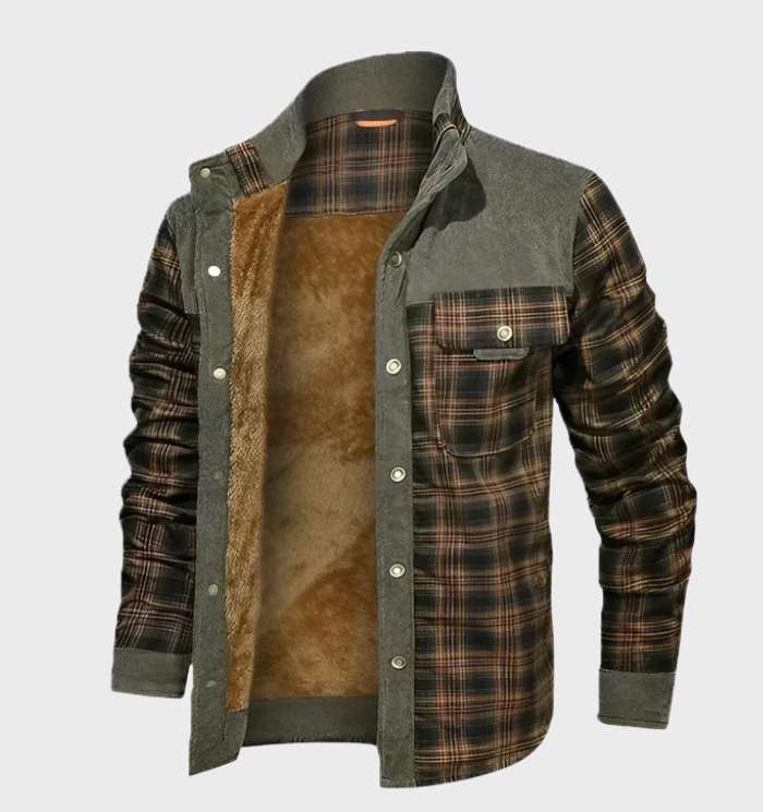 Flanellhemd | Fleece gefüttert | Kariert | Flanelljacke | Herrenbekleidung-Grau - Orange-S-Chaps Herrenmode