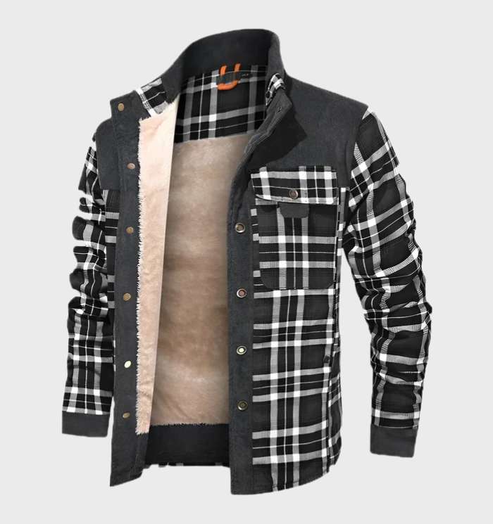 Flanellhemd | Fleece gefüttert | Kariert | Flanelljacke | Herrenbekleidung-Schwarz -Weiß-S-Chaps Herrenmode