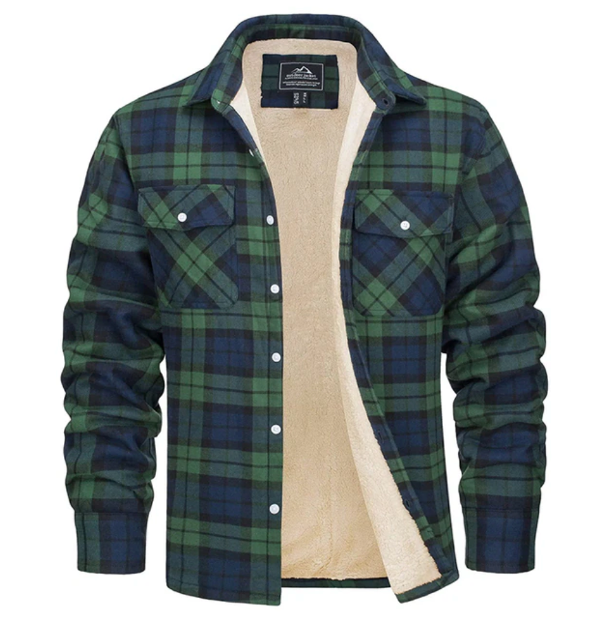 Flanellhemd - Fleece gefüttert - Überhemd - Kariertes Hemd - Herrenbekleidung-Grün-S-Chaps Herrenmode
