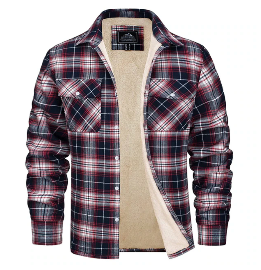 Flanellhemd - Fleece gefüttert - Überhemd - Kariertes Hemd - Herrenbekleidung-Rot-S-Chaps Herrenmode