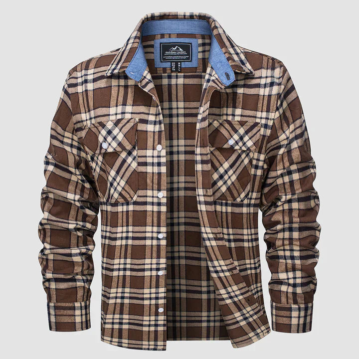 Flanellhemd – Kariertes Herrenhemd mit Knöpfen und Brusttaschen-Braun-S-Chaps Herrenmode